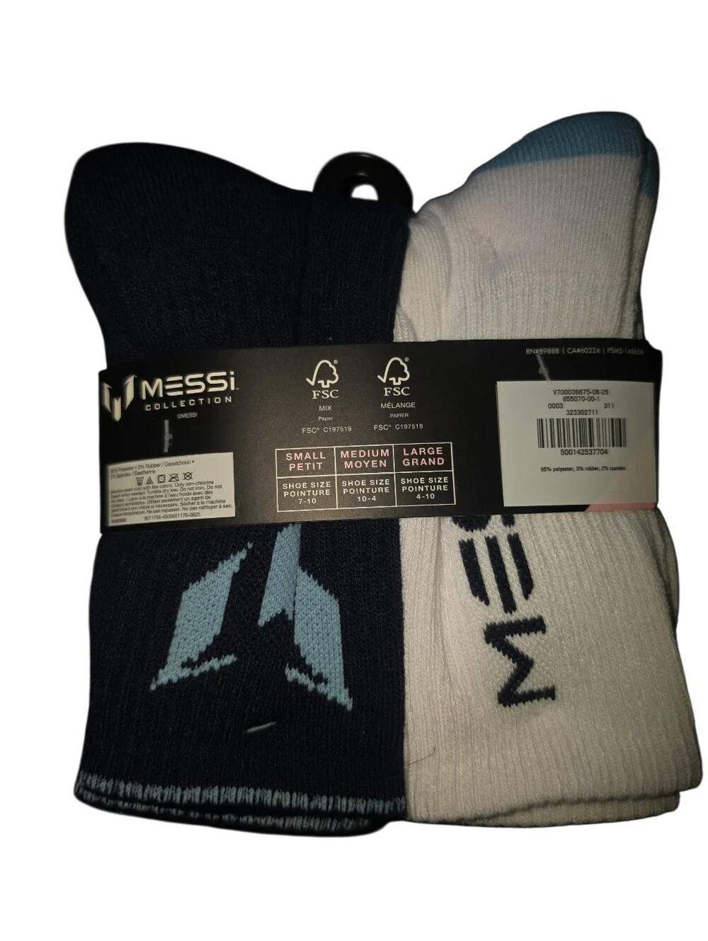Messi Collection 6 Pr Boys Cushioned Crew Socks Size Large (4-10) Multi Color